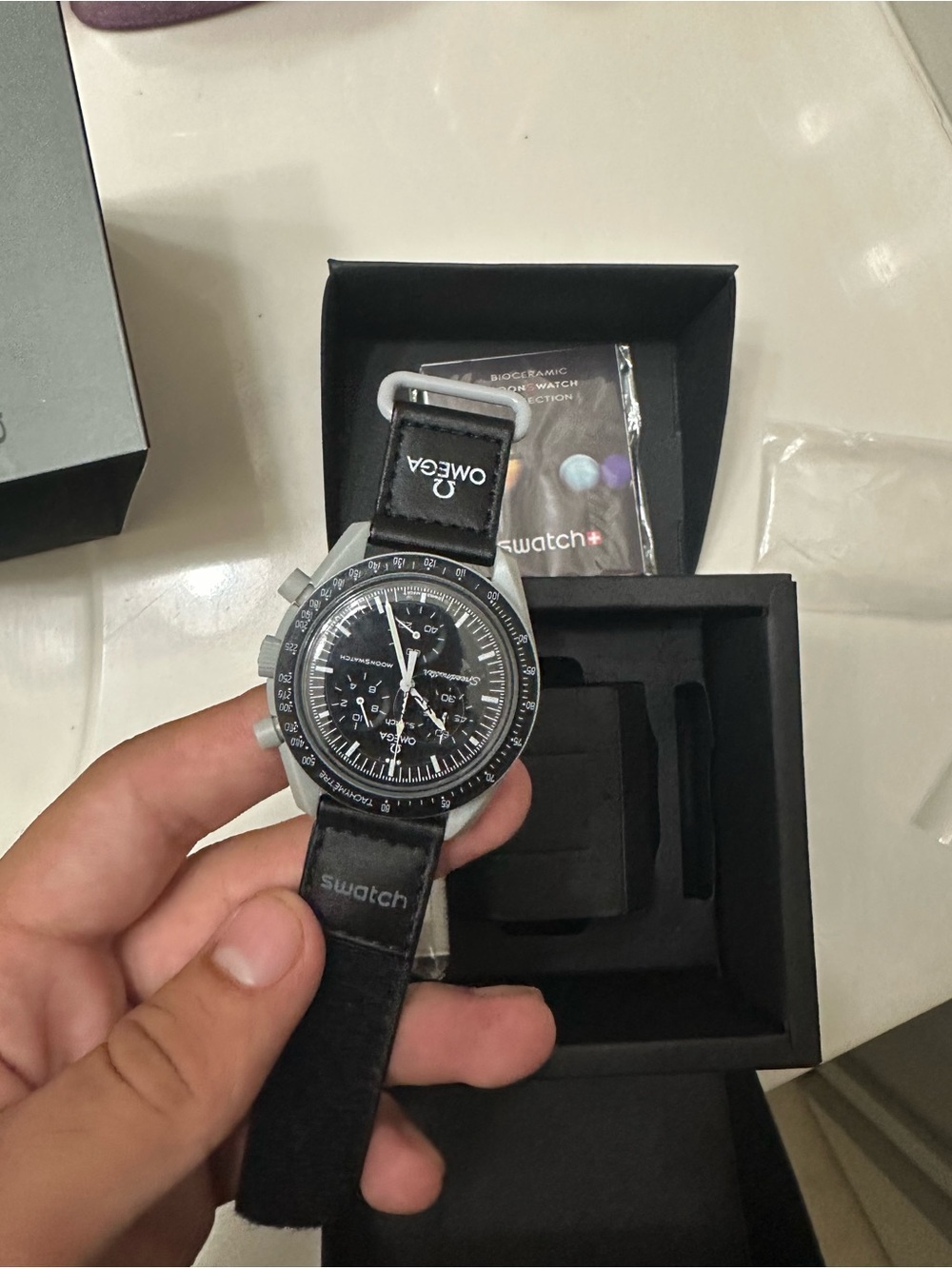 Omega Black Dial Chronograph with Black Leather Strap